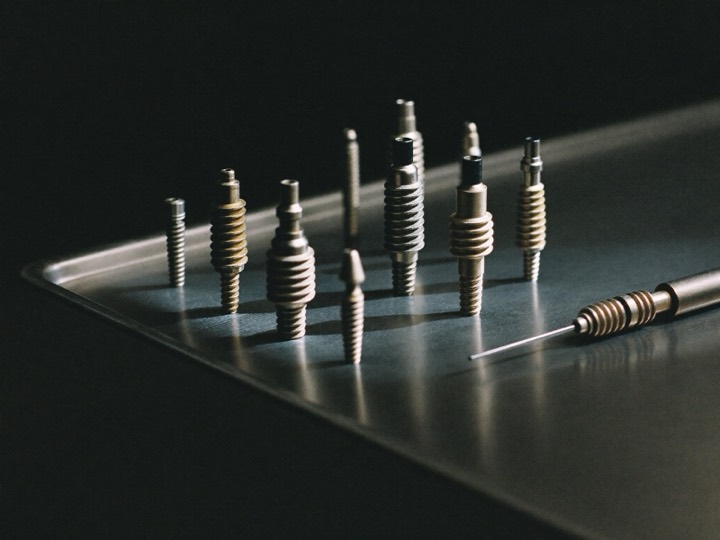 Titanium dental implant fixtures in a sterile tray